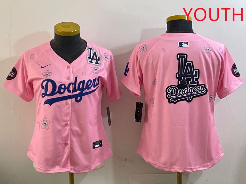 Youth Los Angeles Dodgers Blank Pink Sakura Edition 2025 Nike MLB Jersey style 21->youth mlb jersey->Youth Jersey